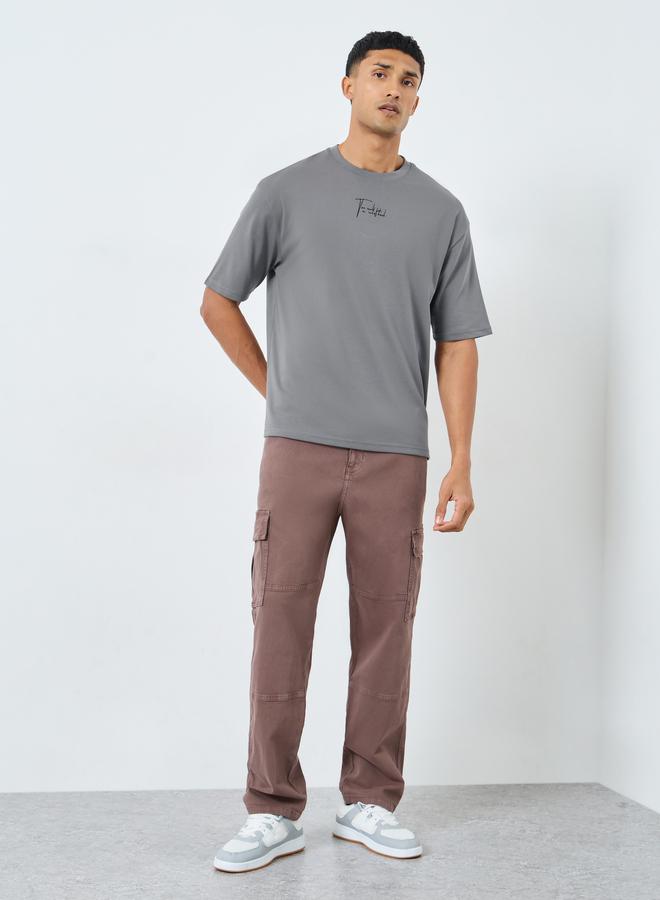 ستايلي تيشيرت واسع بنمط انترلوك ولون أحادي - Image 2